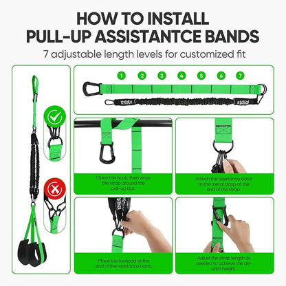 Pull Up Assistance Bands for Strength Training Pull Up Bar Adjustable and Replaceable Pull Up Assist Band with Fabric Feet Mats Pull-up Workout Bands