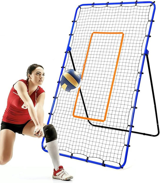 Volleyball Rebounder Net, Adjustable Volleyball Training Equipment Bounce Back Net with Sturdy Sandbags & Metal Stakes - 7x4 Ft