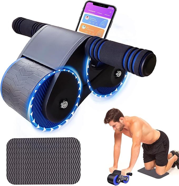 Ab Roller Wheel, Automatic Rebound Abdominal Wheel, Ab Roller for Abs Workout with Knee Mat, Abdominal Wheel for Home, Gym, Women Men or Beginners blue