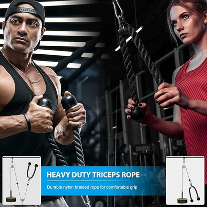 Cable Pulley System Home Gym, Fitness Gym Equipment for Home with Handle Triceps Rope Lat Pull Down Bar, Weight Pulley System Exercise for Biceps Tricep Arm Shoulder Back