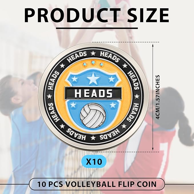 Leyndo 10 Pcs Volleyball Flip Coin Referee Official Flip Coin Heads Tails Flipping Coin for Football Soccer Volleyball Equipment Accessories