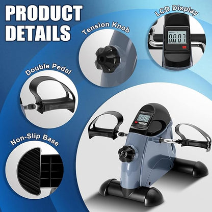 Mini Exercise Bike, himaly Under Desk Bike Pedal Exerciser Portable Foot Cycle Arm & Leg Peddler Machine with LCD Screen Displays