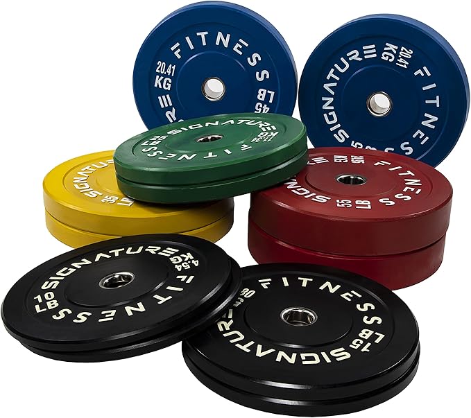 Signature Fitness 2" Olympic Bumper Plate Weight Plates with Steel Hub, 35LB Single, Colored