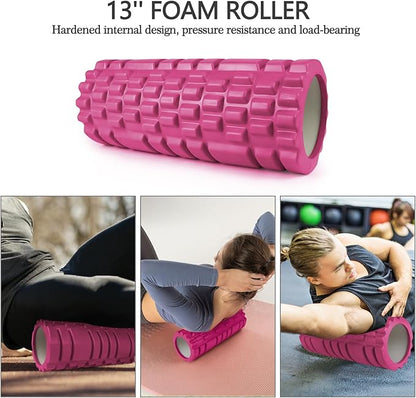 5 in 1 Foam Roller Set Trigger Point Foam Roller Patented, Massage Roller Stick, Massage Ball, Stretching Strap for Deep Muscle Massage Pilates Yoga, Fitness Exercise for Whole Body(Pink)