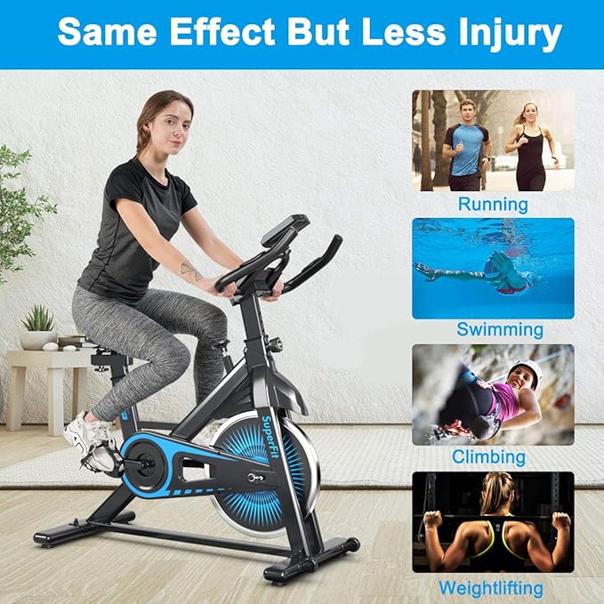 Indoor Cycling Bike, Exercise Bike w/Resistance Adjustment, Stationary Fitness Machine w/Comfortable Seat Cushion, Silent Belt Drive, Phone Holder, Fitness Training Bike for Home Gym