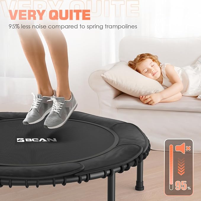 BCAN 450/550 LBS Foldable Mini Trampoline, 40"/48" Fitness Trampoline with Bungees, U Shape Adjustable Foam Handle, Stable & Quiet Exercise Rebounder for Adults Indoor/Outdoor Workout