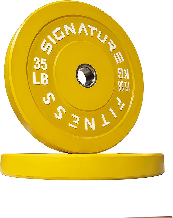 Signature Fitness 2" Olympic Bumper Plate Weight Plates with Steel Hub, 35LB Single, Colored