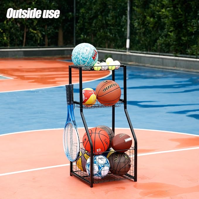 YueTong Sports Equipment Organizer for Garage Organization,Ball Storage With Basketball Holder and Ball Cart Rack,Outdoor Toy Storage with Bin for Nerf Gun,Football,Volleyball Stuf,Gym Accessories