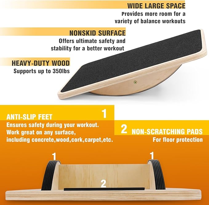 Yes4All 350LBS Professional Wooden Balance Board for Leg Workout, Anti-Slip Rocker Board, Wobble Board for Standing Desk