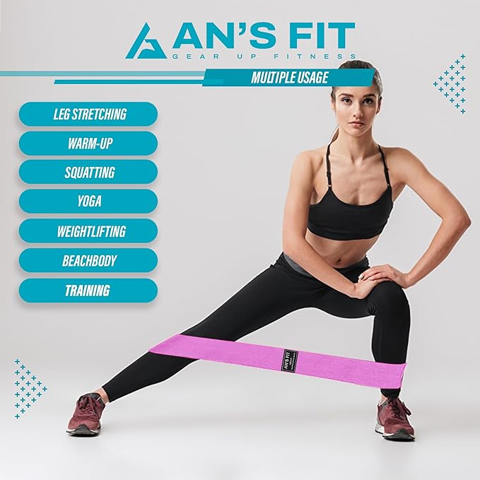 An'S Fit Fabric Resistance Bands for Working Out, 3 Level Non-Slip Booty Bands for Women and Men - Exercise Bands Set for Fitness