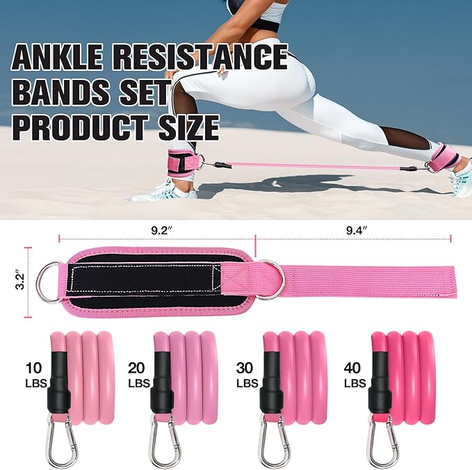 Ankle Resistance Bands with Cuffs,Exercise Bands for Working Out,Ankle Strap with 4PCS Resistance Band for Butt Lift Women,at Home Workout Equipment for Kickbacks Hip Fitness Training