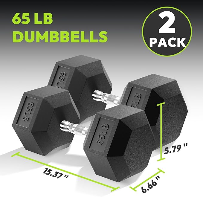 Hex Dumbbell Set, 3-100 lb Rubber Encased Exercise & Fitness Dumbbells, Weights Dumbbells Set of 2, Hand Weight for Strength Training (Single, Pair, Set)