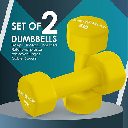 Neoprene Dumbbell Set of 2, Non-Slip, Hex Shape, Free Weights Set for Muscle Toning, Strength Building, Weight Loss - Portable Weights for Home Gym Hand Weight