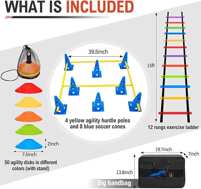 Speed Training Equipment Include 8 Pcs Hurdle Cone 1 Agility 1 Storage 50 Agility 1 Carry 1 Holder