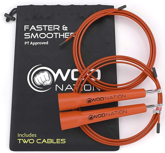 WOD Nation Adjustable Speed Jump Rope For Men, Women & Children - Blazing Fast Fitness Skipping Rope Perfect for Boxing, MMA, Endurance