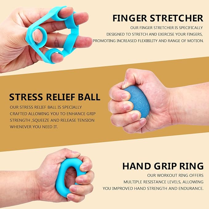 13PCS Hand Grip and Forearm Strengthener kits, Adjustable Hand Exerciser and Finger Stretcher, Finger strengthener, Finger exerciser,Stress Ball,Grip Ring for Muscle Building, Recover Hand Injure