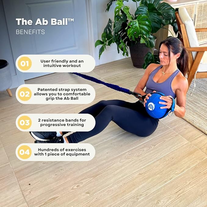 The Ab Ball - 3-in-1 Medicine Ball Training System with Patented Hand Straps, Resistance Bands, Door Hangar, Ab Functional and Sports Training