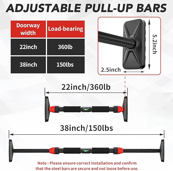 Pull Up Bar for Doorway -Pull Up Bar for Strength Training Chin up Bar without Screws - Pull-Up Bar for Upper Body Workout - Portable Pullup Bars with All Accessories