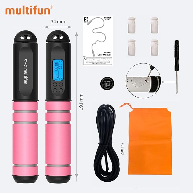 Jump Rope, multifun Speed Skipping Rope with Calorie Counter, Adjustable Digital Counting Jump Rope with Ball Bearings and Alarm Reminder for Fitness, Crossfit, Exercise, Workout, Boxing, MMA, Gym