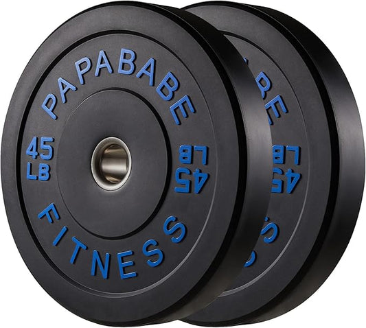 Papababe Bumper Plates, 2 Inch Olympic Weight Plates with Steel Hub Rubber Weights Plates for Weightlifting and Strength Training, Single, Pair & Set