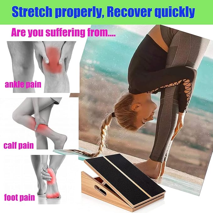 Slant Board for Calf Stretching Squats Calf Stretcher Incline Stretch Adjustable Wooden Wedge Footrest Professional for Knees Ankle Heel Feet Leg