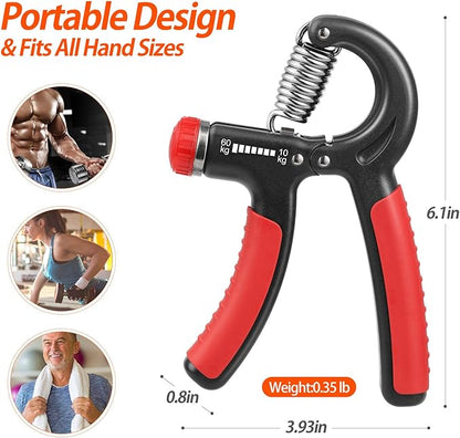 Grip Strength Trainer, Hand Grip Strengthener, Adjustable Resistance 22-132Lbs (10-60kg), Forearm Strengthener, Perfect for Musicians Athletes and Hand Injury Recovery