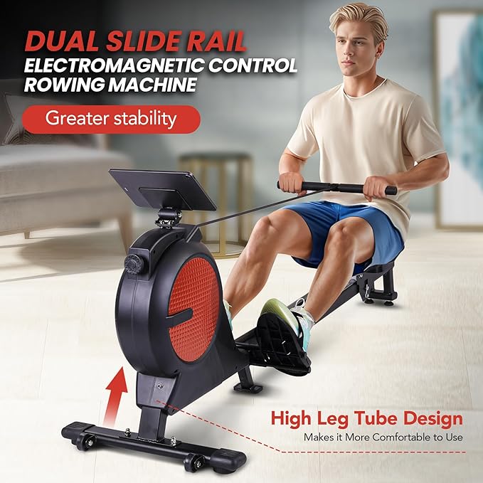 Rowing Machine,Magnetic Rowing Machine for Home,Dual Slide Rail 350 LB Capacity,32 Levels