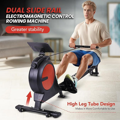 Rowing Machine,Magnetic Rowing Machine for Home,Dual Slide Rail 350 LB Capacity,32 Levels