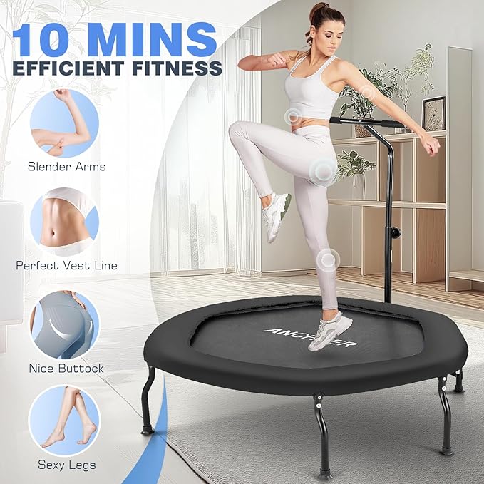 ANCHEER 50" Rebounder Trampoline for Adults- 2025 Foldable Mini Trampoline with Bar- Exercise Trampoline for Adults, Max Load 450lbs/550lbs, for Indoor/Garden Workout