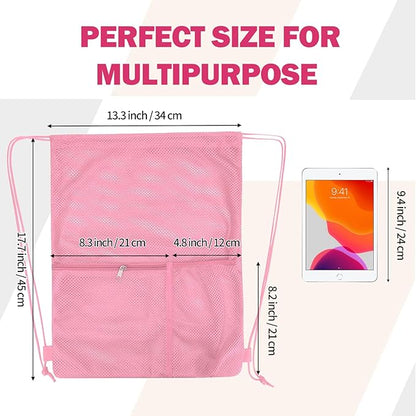 NATURAL STYLE 2 PACK Mesh Drawstring Backpack Bag, Multifunction Mesh Bag for Swimming, Athletic Gym, Clothes, Beach, Swim (Pink)