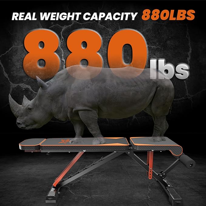 naspaluro Adjustable Weight Bench for Home Gym Foldable Workout Bench Press 880LB Incline Sit Up Bench for Full Body Workout with 3-Sec Folding