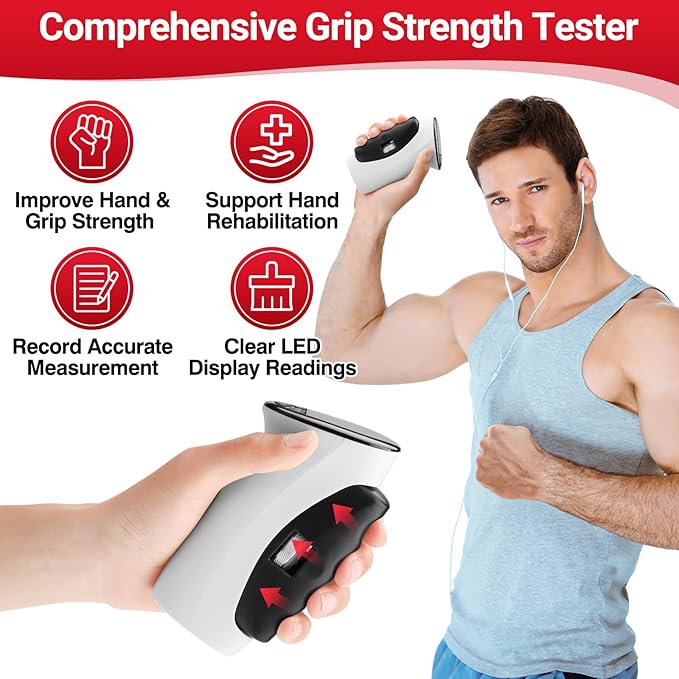 Grip Strength Tester & Grip Strength Trainer Kit, Hand Grip Dynamometer Forearm Strengthener, Dynamometer Grip Strength Meter, Grip Tester, Hand Gripper Strengthener, Forearm Exerciser & Grip Trainer