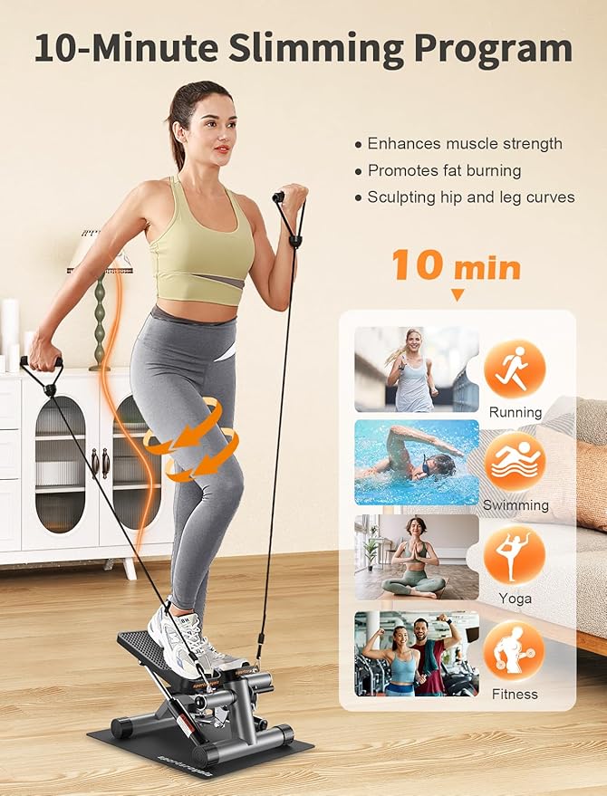 Sportsroyals Steppers for Exercise, Stair Stepper with Resistance Bands, Mini Stepper with 330LBS Loading Capacity, Hydraulic Fitness Stepper with LCD Monitor