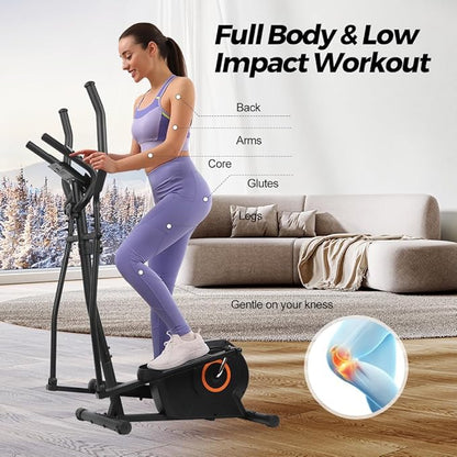 Panana Magnetic Elliptical Machine Quiet Smooth Stepping Elliptical Trainer Exercise Equipment w/ 8 Levels Adjustable Resistance,Wheels,Flywheel,LCD Monitor Pulse Sensor,Ipad Holder Home Gym Office