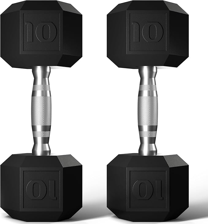 GRETERST Dumbbells Set Rubber Coated Hex Hand Weights Exercise & Fitness for Home Gym Workouts Strength Training Equipment