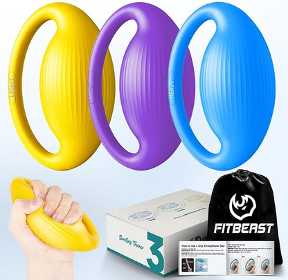 FitBeast Hand Exercise Balls - 3 Resistance Levels Stress Balls for Adults, Squeeze Balls for Hand Therapy, Rehabilitation, Arthritis, Muscle Building, Ideal for Seniors, Athletes, Musicians