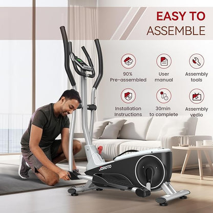 JOROTO Elliptical Machine, Cross Trainer with 8 Resistance Levels Hyper-Quiet Magnetic Driving System, Pulse Rate Grips & LCD Monitor Elliptical for Home Gym,330lb/150kg Weight Limit