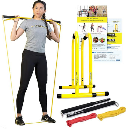 Lebert Fitness | The Original Bodyweight, Pull-Up & Dip Bars for Home Gym | All Fitness Levels | Includes Free Mobile App & Lebert Community Access (Yellow EQ/BAR Combo)