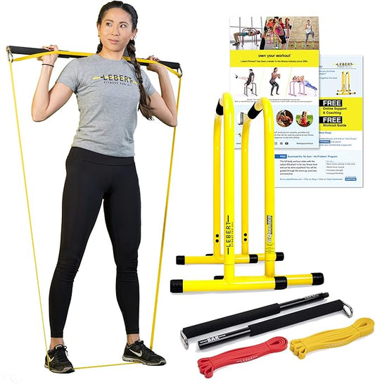 Lebert Fitness | The Original Bodyweight, Pull-Up & Dip Bars for Home Gym | All Fitness Levels | Includes Free Mobile App & Lebert Community Access (Yellow EQ/BAR Combo)