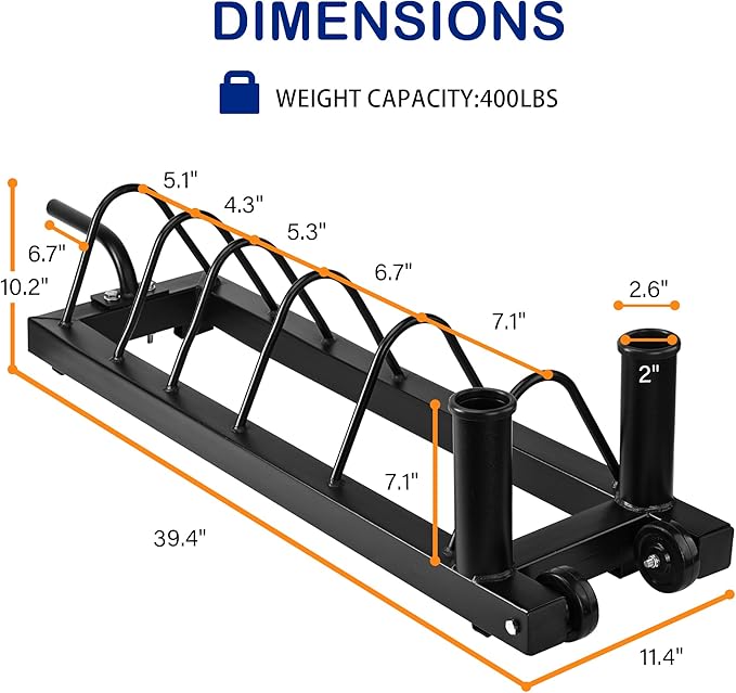 Signature Fitness Horizontal Plate and Olympic Bar Rack Organizer with Steel Frame and Transport Wheels