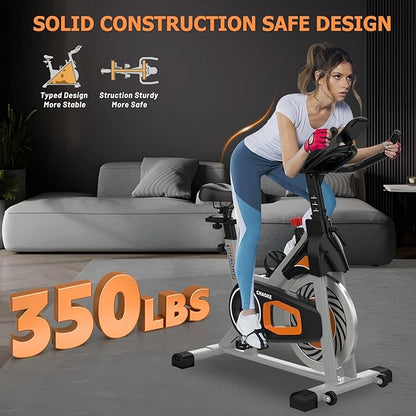 Exercise Bike, Adjustment Magnetic Resistance, Super Silent Belt Drive Indoor Bike for Home Workout, Stationary Bike with 350LBS Weight Capacity, Comfortable Seat Cushion, LCD Monitor