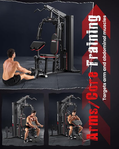 Home Gym System, Home Gym Equipment, Workout Equipment with 150LBS Weight Stack, Pulley System, Fly Chest, and Leg Press for Full Body Training