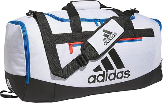 adidas Unisex Adult Defender 4 Medium Duffel Bag, Two Tone White-Clear Onix/Bright Royal Blue/Black, One Size