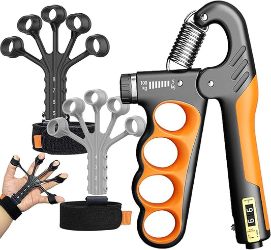 Hand Grips Strengthener, Forearm Strength Trainer- Adjustable Resistance 11-220Lbs Hand gripper with Counting,Finger Exerciser,Hand Extension Exerciser for Muscle Building and Injury Recover Combo Set