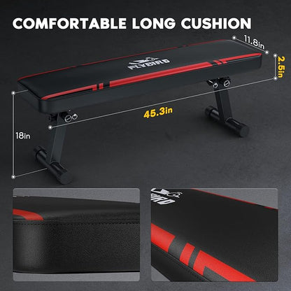 FLYBIRD Flat Bench, Foldable Flat Weight Bench Easy Assembly for Strength Training Bench Press, 600/1000 LBS 2 Versions