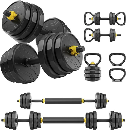 FEIERDUN Adjustable Dumbbells, 40/48/68/88lbs Free Weight Set with 4 Modes, Used as Barbell, Kettlebells, Push up Stand, Fitness Exercises for Home Gym Suitable Men/Women