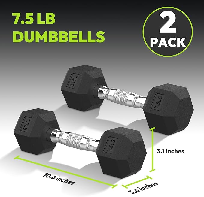 Hex Dumbbell Set, 3-100 lb Rubber Encased Exercise & Fitness Dumbbells, Weights Dumbbells Set of 2, Hand Weight for Strength Training (Single, Pair, Set)