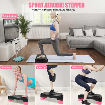 Height-Adjustable 4"-6" Step Aerobics Platform Fitness Equipment Stepper Trainer Exercise Step Platform with 2 Riser