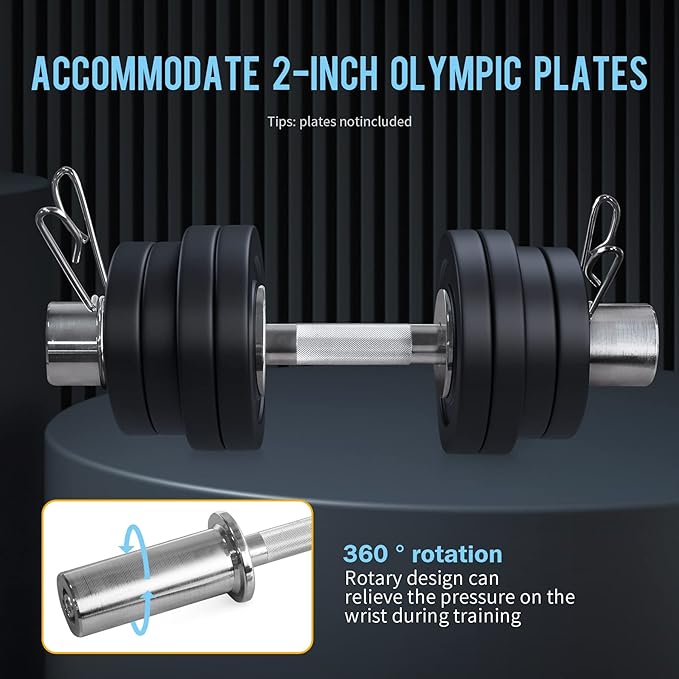 LAJIAOZ 16" Adjustable Olympic Dumbbell Handles(WEIGHT CAPACITY: 150LBS), Pair of Loadable Dumbbell Bars for 2" Olympic Weight Plates, with 4 Spring Collars for Home Gym Workout Strength Training Fitness