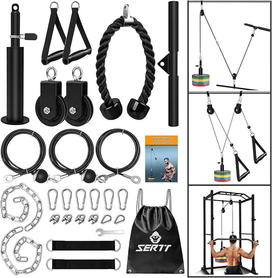 Weight Cable Pulley System Gym, Upgraded Cable Pulley Attachments for Gym LAT Pull Down, Biceps Curl, Tricep, Arm Workouts - Weight Pulley System Home Gym Add On Equipment